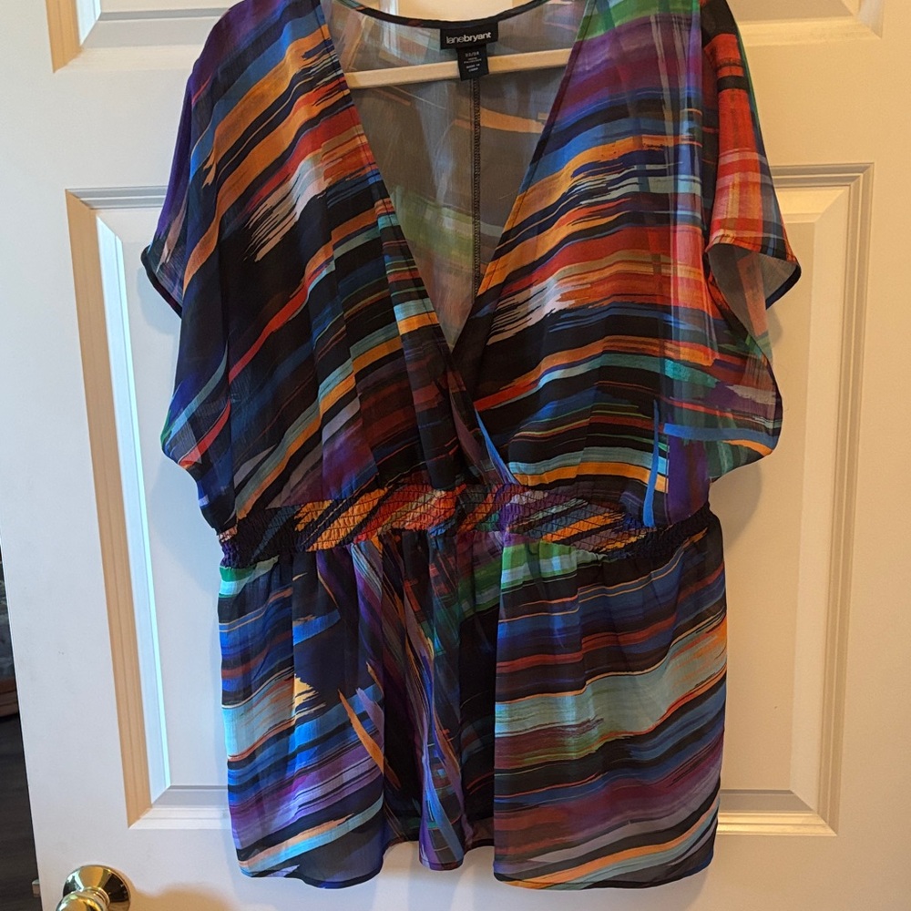 Lane Bryant Colorful Striped V-Neck Blouse
